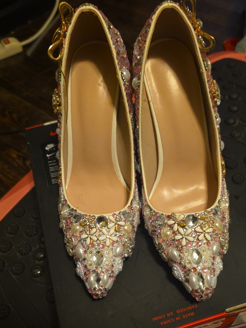 Embellished Pearl & Crystal Pointed-Toe Pumps - Pink